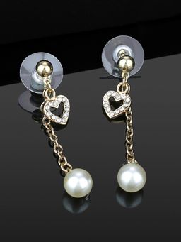 Estele - Gold Plated Heart Charm Dangle Earrings With Pearls For Women