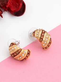 Estele - Gold Plated Ribbed Pebble Stud Earrings For Women
