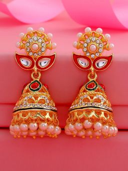 Estele - Gold Plated Sparkling Jhumka Earrings For Women