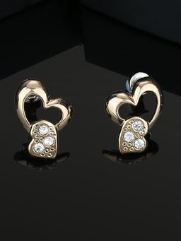 Estele - Gold Plated Heart-Shaped Stud Earrings With Crystals For Women