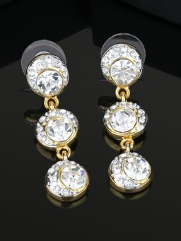 Estele - Gold And Rhodium Solitaire Halo Dangle Earrings With Crystal For Women