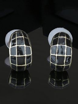 Estele - Gold Plated Elegant Designer Stud Earrings With Black Enamel For Women
