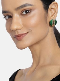 Estele - Gold Plated Round Green Fancy Stud Earring For Women