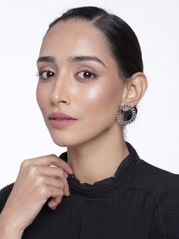 Estele - Rhodium Plated Trendy Oxidised Circle Stud Earring For Women