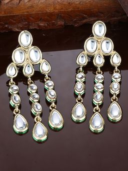 Estele - Gold Plated Elegant Long Kundan Earrings For Women