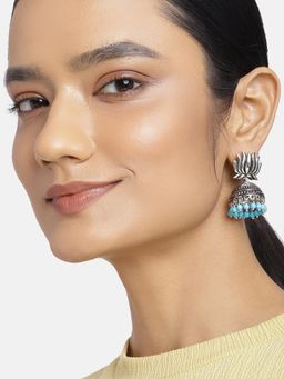 Estele - Rhodium Plated Traditional Oxidised Jhumki Earrings For Women