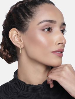 Estele - Gold Plated Pea Pod Rectangle Drop Earrings With Austrian Crystals For Women