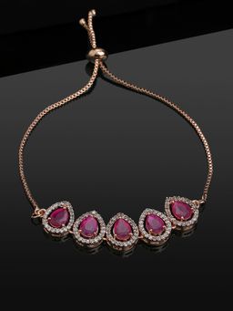 Estele - Rose Gold Plated Cz Precious Pears Bracelet With Ruby Stones For Women