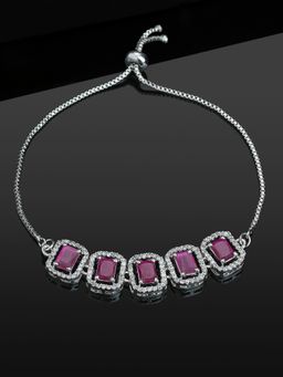 Estele - Rhodium Plated Cz Ossum Octagon Bracelet With Pink Crystals For Women