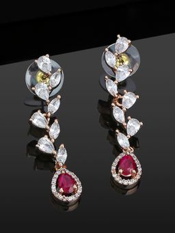 Estele - Rose Gold Plated Cz Fascinating Earrings With Ruby Crystals For Women