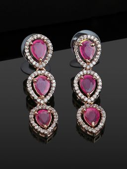 Estele - Rose Gold Plated Cz Sparkling Drop Earrings For Women