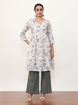Jaipur Kurti - Linen Floral Printed Kurta