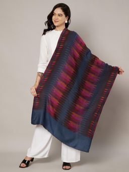 MUFFLY - Pastel Ikat-Inspired Blue Woven Fine Wool Stole for Women