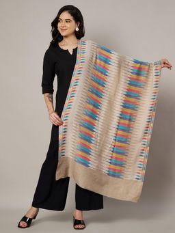 MUFFLY - Pastel Ikat-Inspired Multi-Color Woven Fine Wool Stole for Women