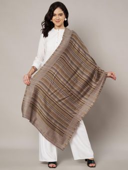 MUFFLY - Multicolour Striped Fine Wool Stole with Beige Border for Women