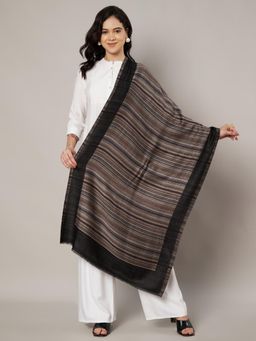 MUFFLY - Multicolour Striped Fine Wool Stole with Black Border for Women