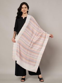 MUFFLY - Multicolour Striped Fine Wool Stole with White Border for Women