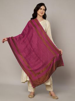 MUFFLY - Maroon Twilight Reversible Wool Stole with Antique Gold Border for Women