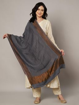 MUFFLY - Twilight Reversible Wool Stole with Antique Gold Border for Women