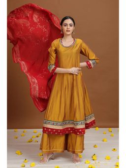 Cotton Culture - Mustard Anarkali Kurta with Palazzo and Dupatta