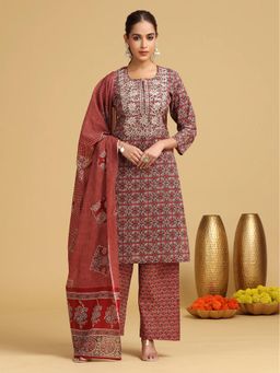 Cotton Culture - Maroon Kurta with Palazzo and Dupatta