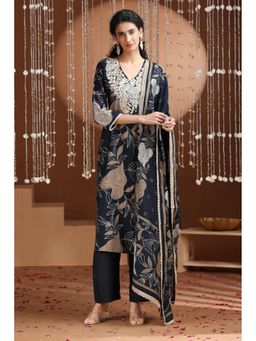 Cotton Culture - Navy Blue Kurta with Palazzo and Dupatta