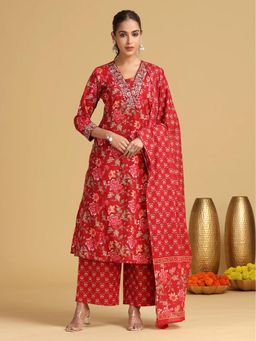 Cotton Culture - Red Kurta with Palazzo and Dupatta