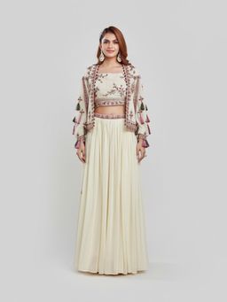 BC Balaji Creation - Women Off White Top with Palazzo and Shrug