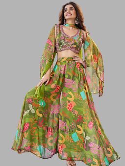 BC Balaji Creation - Women Green Floral Top with Palazzo and Shrug
