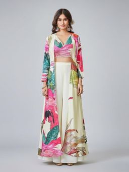 BC Balaji Creation - Women White Printed Top with Palazzo and Shrug