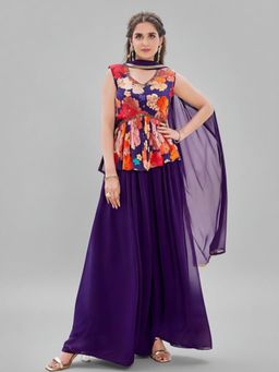 BC Balaji Creation - Women Purple Floral Kurti with Sharara and Dupatta