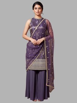 BC Balaji Creation - Women Purple Embroidered Kurti with Palazzo and Dupatta