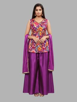 BC Balaji Creation - Women Purple Floral Kurti with Palazzo and Dupatta