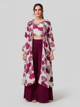 BC Balaji Creation - Women Maroon Top with Palazzo and Shrug