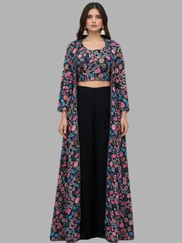 BC Balaji Creation - Women Black Floral Top with Palazzo and Shrug