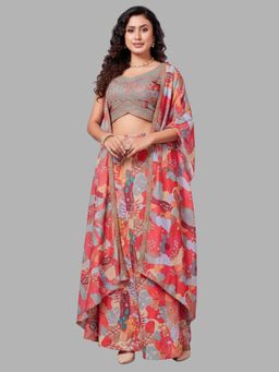 BC Balaji Creation - Women Orange Printed Top with Palazzo and Shrug