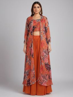 BC Balaji Creation - Women Orange Top with Palazzo and Shrug