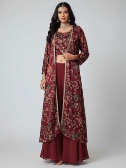 BC Balaji Creation - Women Maroon Top with Palazzo and Shrug