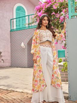 BC Balaji Creation - Women White Top with Palazzo and Shrug