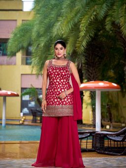 BC Balaji Creation - Women Red Kurti with Palazzo and Dupatta