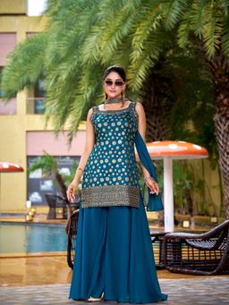 BC Balaji Creation - Women Teal Kurti with Palazzo and Dupatta