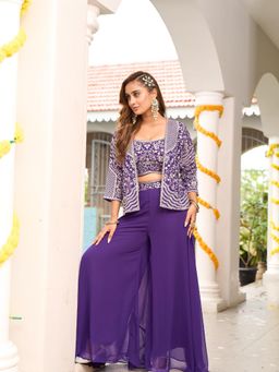 BC Balaji Creation - Women Purple Top with Palazzo and Shrug
