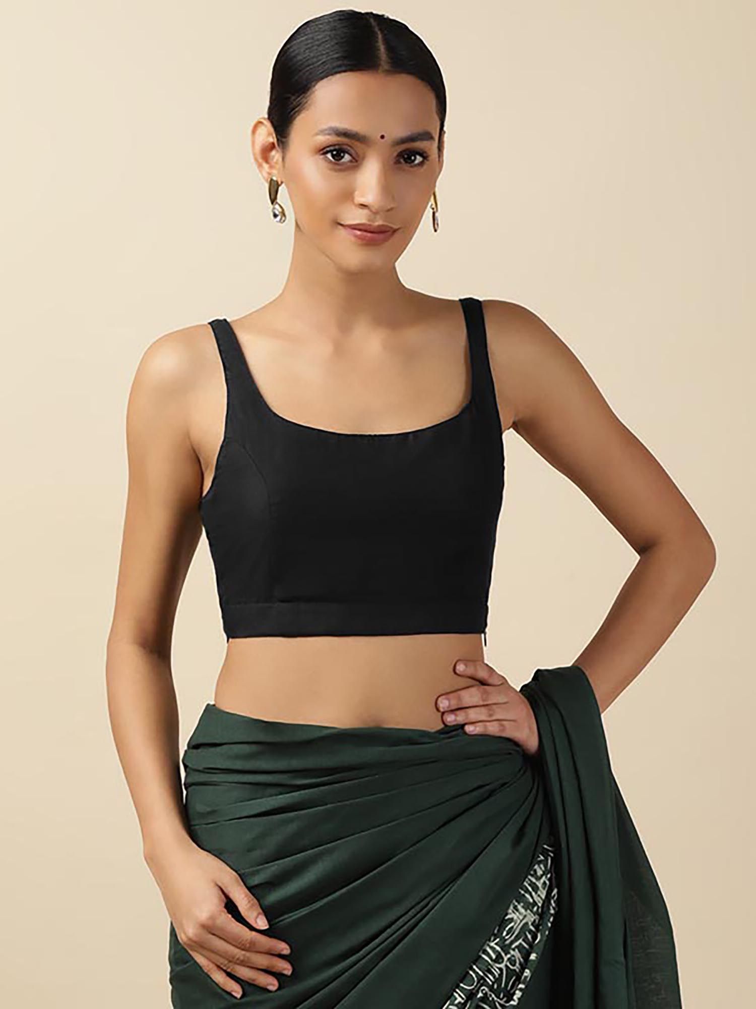 moora Black Cotton Sleeveless Padded Stitched Blouse-picture-11
