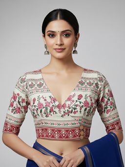Moora - Multicolor Floral Printed Cotton Angrakha Style Stitched Blouse