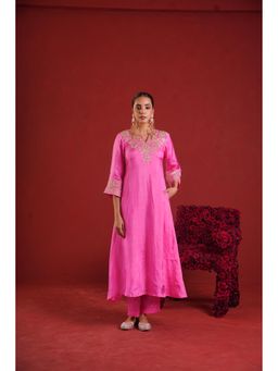ONEWE INDIA - Blush Pink Silk Zari Embroidery Kurta with Pant