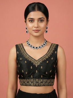 Niraha - Black Silk Blend Embroidered Saree Stitched Blouse
