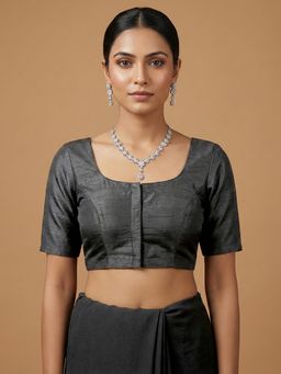 Niraha - Black Silk Blend Solid Saree Stitched Blouse