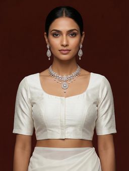 Niraha - White Silk Blend Solid Saree Stitched Blouse