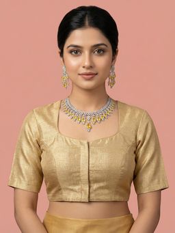 Niraha - Gold Silk Blend Solid Square Neck Saree Stitched Blouse