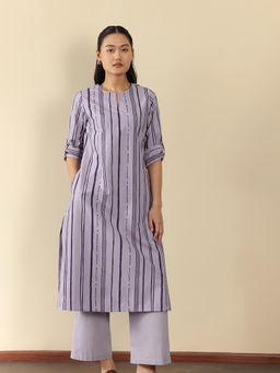 Pink Fort - Blue Cotton Striped Kurta with Pant